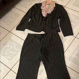 Classic Black and White Pinstripe Pantsuit